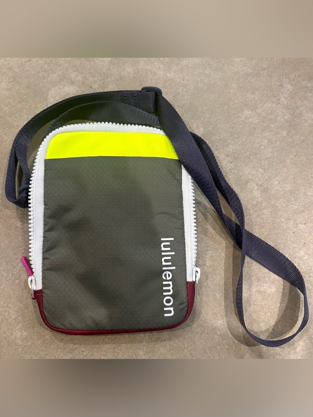 lululemon athletica Olive Green/Grey & Maroon Crossbody with Neon Yellow Accent